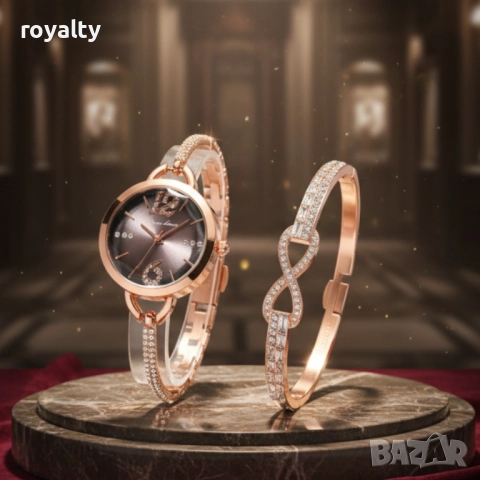 Комплект за нея: часовник и гривна с кристали – изискан стил всеки ден, снимка 2 - Дамски - 52122101