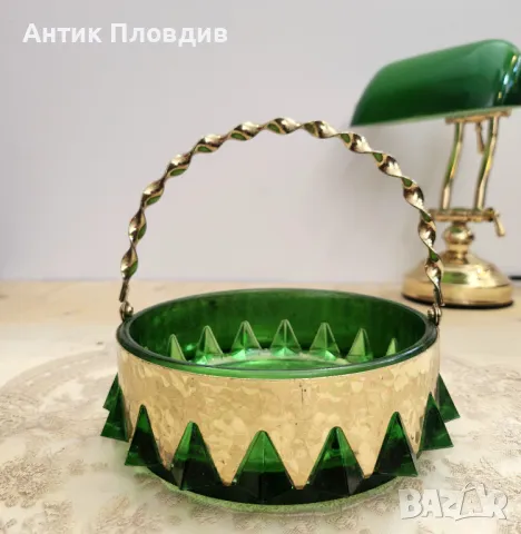 Винтидж ръчно изработена кристална кошница "Brama" с месингови акценти