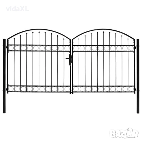 vidaXL Оградна порта с две врати арковидна стомана 300x150 см черна(SKU:143090), снимка 2 - Огради и мрежи - 52901345