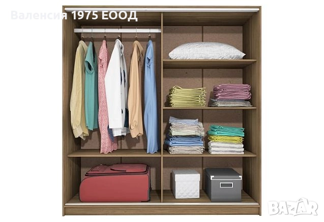 Гардероб с плъзгащи врати Сити 1009 комбинация бяло/ арвен, сонома или орех, снимка 15 - Гардероби - 46495311