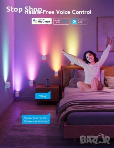 Govee Cube, RGBIC LED стенна лампа работи с Alexa, WiFi интелигентни лампи за декориране на стаи, пр, снимка 5 - Лампи за стена - 45303264