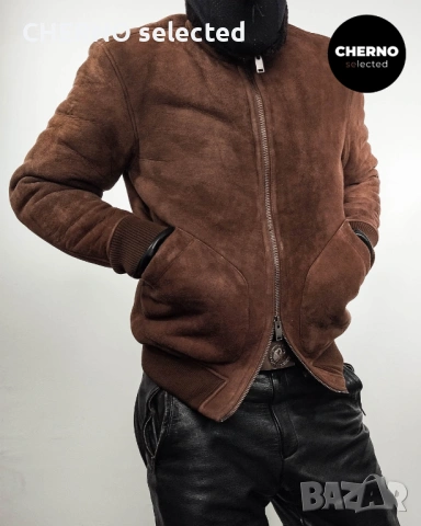 Мъжко бомбър яке от естествена кожа SELECTED HOMME NORTON Lamb Shearling Bomber Jacket – L•M - НОВО, снимка 12 - Якета - 53685679