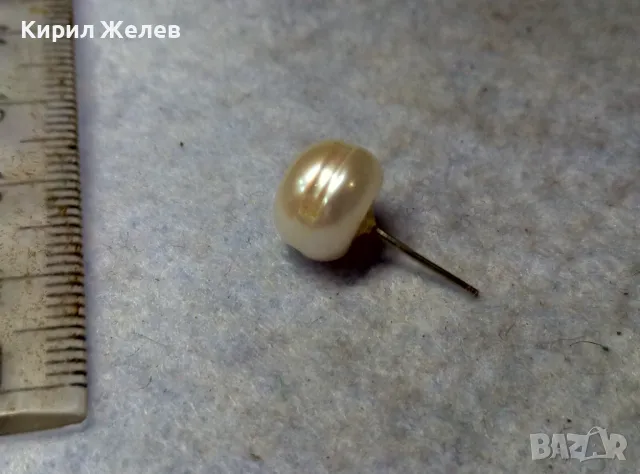 БЯЛА НАТУРАЛНА ПЕРЛА РЕТРО АРТ ОБЕЦА с ЩИФТ от БРОНЗ с ПОСРЕБРЯВАНЕ 48238, снимка 2 - Обеци - 49757529