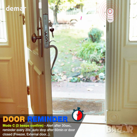 3в1 аларма - аларма за врата със закъснение, от 80 до 120 dB, напомняне за затваряне на вратата, снимка 4 - Други стоки за дома - 44991206