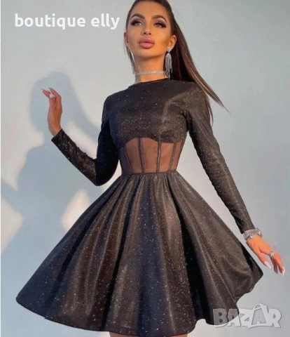 бляскава рокля в сиво и черно, снимка 2 - Рокли - 52283380