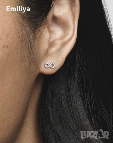 Сребърни обеци Pandora безкрайност, снимка 3 - Обеци - 53732706