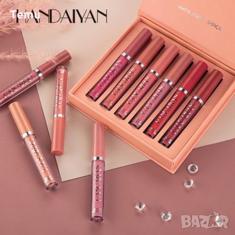 Комплект от 6 броя дълготрайни течни матови червила за устни Handaiyan -Вариант А: цветове в розово-, снимка 2 - Козметика за лице - 45818482
