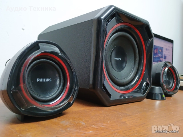 Аудио система 2.1 буферче с колонки PHILIPS. Изпращам видео. , снимка 2 - Аудиосистеми - 52730530