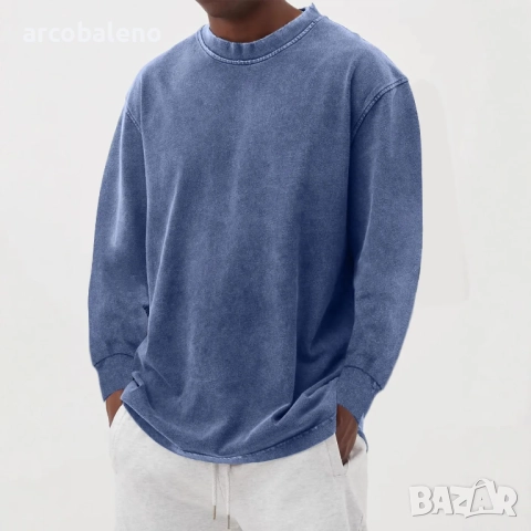 Мъжка едноцветна плътна тениска с кръгло деколте и дълги ръкави, 8цвята , снимка 2 - Тениски - 51955126