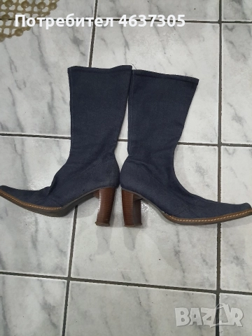 Ластични дънкови тъмно сини ботуши, снимка 2 - Дамски ботуши - 52941496