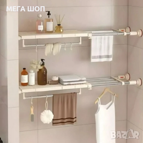Разтегателен телескопичен рафт без пробиване 50–80 см – универсално решение за кухня и баня, снимка 2 - Декорация за дома - 52930767