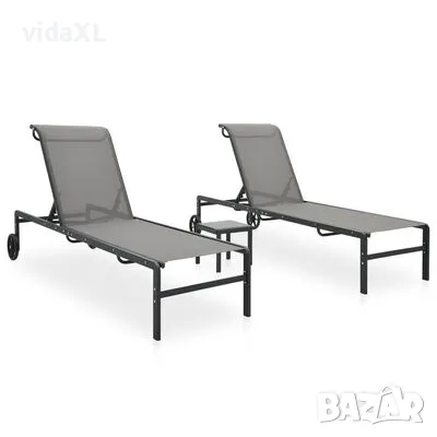 vidaXL Шезлонги, 2 бр, с масичка, textilene и стомана(SKU:316828), снимка 1 - Градински мебели, декорация  - 48136066