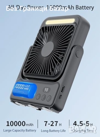 Нов Ултра тънък преносим вентилатор 10000mAh, LED дисплей, магнит, снимка 5 - Други стоки за дома - 53698465