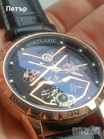 НОВ Мъжки автоматичен часовник Rose Gold, снимка 4 - Мъжки - 53529886