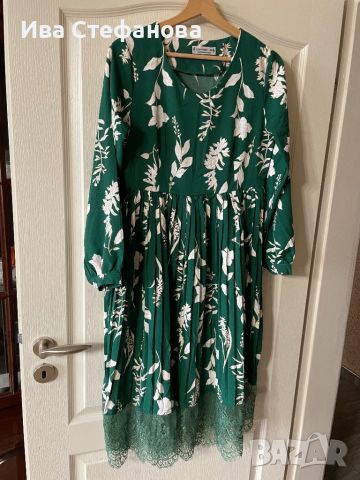 Разкошна нова зелена елегантна плисирана  плисе рокля цветя флорален десен 