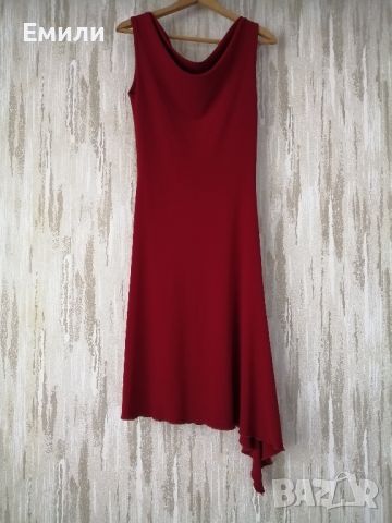Винтидж дамска асиметрична еластична червена рокля р-р S, снимка 5 - Рокли - 45810833