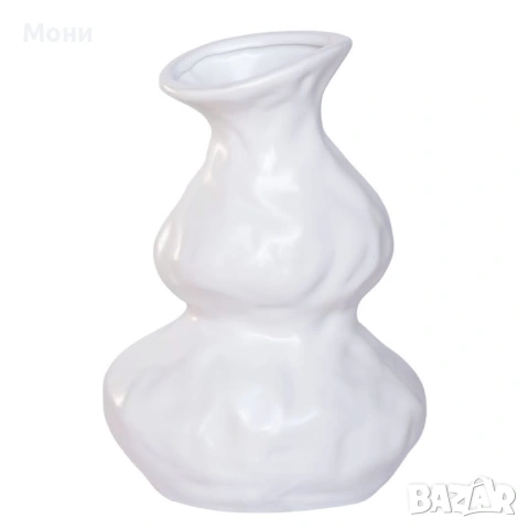 Елегантна керамична ваза  Елегантна декоративна керамична ваза в цвят бяло антик, с органична форма 