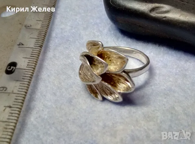 РАЗКОШЕН ФЛОРАЛЕН СРЕБЪРЕН ПРЪСТЕН СРЕБРО 925 с БЯЛА ПОЗЛАТА ХУДОЖЕСТВЕНА БИЖУТЕРСКА ИЗРАБОТКА 49297, снимка 4 - Пръстени - 49866081