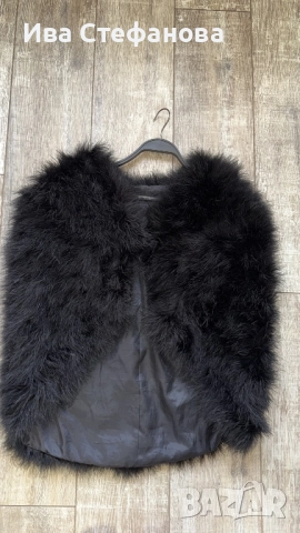 Естествен косъм черна наметка болеро за повод парти коктейл официална , снимка 5 - Жилетки - 52794962