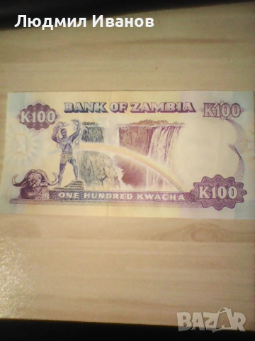 ЗАМБИЯ 100 квача 1991 UNC, снимка 2 - Нумизматика и бонистика - 52871093