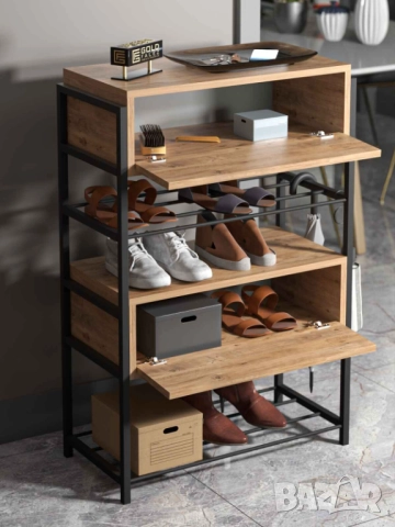 Шкаф за обувки с 4 рафта и 2 врати/ Етажерка за обувки/ Рафт за обувки, снимка 6 - Шкафове - 52154159