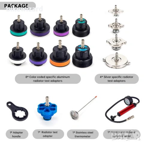 Комплект за измерване на налягането на автомобилната охладителна система – 15 бр. НОВО, снимка 2 - Други инструменти - 53263465