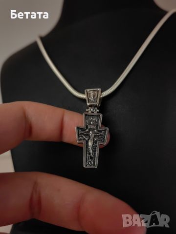 Сребърен кръст, кръст с разпятие, православен кръст, сребърен двулицев кръст, сребро 925, снимка 2 - Колиета, медальони, синджири - 45777147