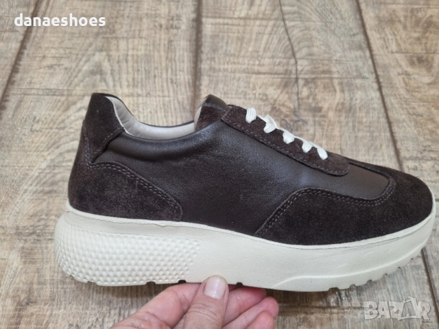 Дамски спортни обувки от естествена кожа в кафяво с бежово подметка , снимка 2 - Дамски ежедневни обувки - 53890398