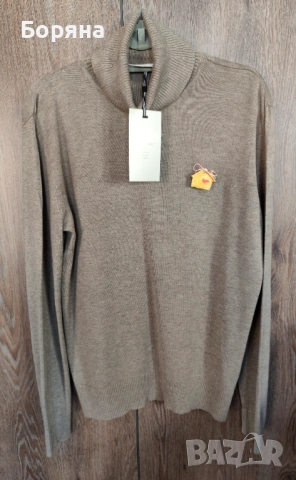 FREEQUENT ново шоколадово кафяво поло с брошка, снимка 8 - Блузи с дълъг ръкав и пуловери - 53724990