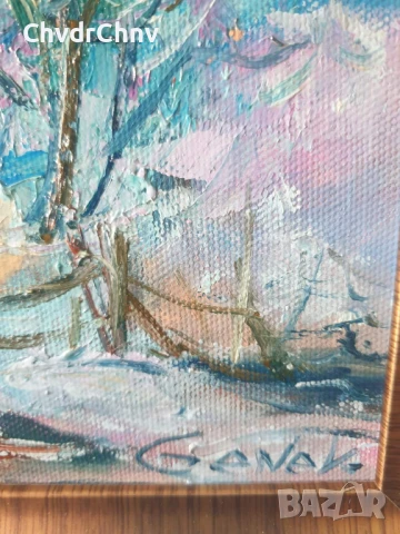 Димитър Генев 33x27см/малка българска картина масло върху платно/стара селска къща, снимка 6 - Картини - 51153006