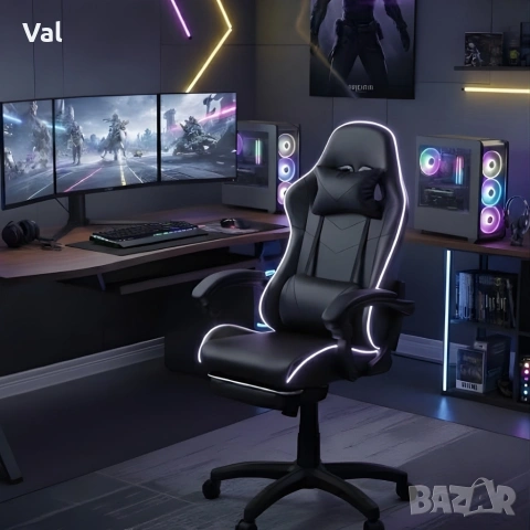Геймърски стол премиум LED: Ергономичен комфорт със 7 цвята светлинни ефекти и релакс зона, снимка 5 - Столове - 53891949