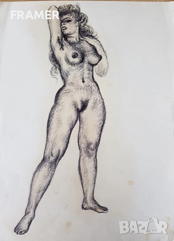 Стоян Венев (1904-1989) Етюд I Модел голо тяло от 1940те години, снимка 2 - Картини - 52457691