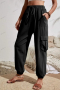 Дамски едноцветни широки панталони с маншети и джобове. Субкултура Gorpcore, снимка 1 - Панталони - 44938880