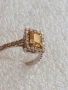 Дизайнерски дамски златен пръстен 14к с 1 карат натурален жълт Брилянт,форма принцес и бели брилянти, снимка 4