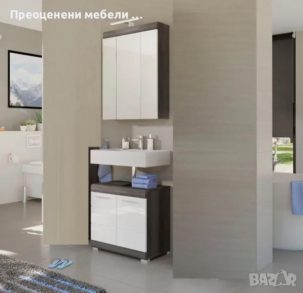 Комплект шкаф за под мивка и горен шкаф с огледало Siena внос от Германия, снимка 1