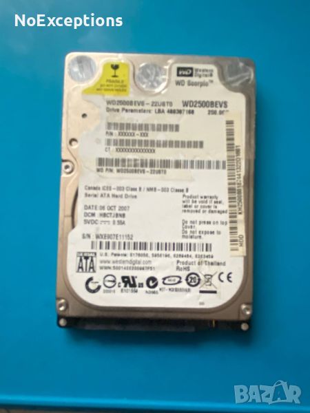 HDD WD2500BEVS - 250GB, снимка 1