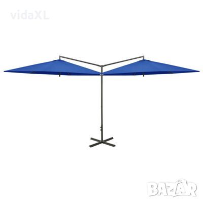 vidaXL Двоен чадър със стоманен прът, морскосиньо, 600 см（SKU:312569, снимка 1