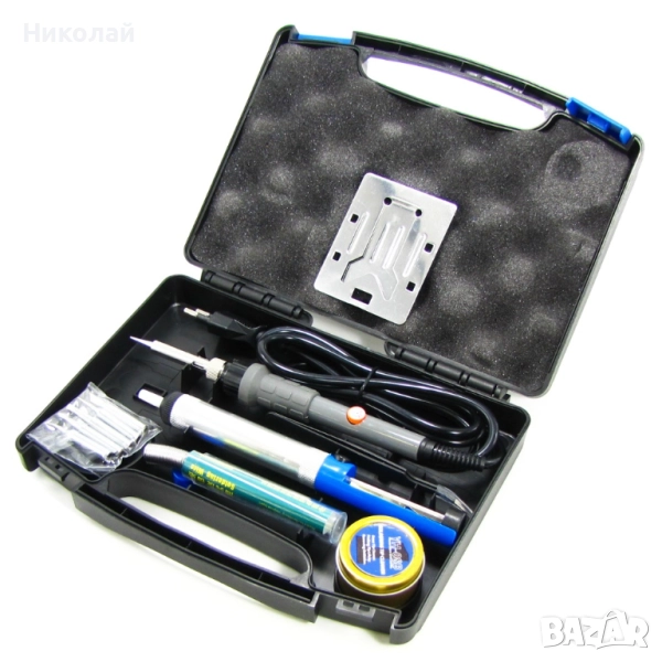 Комплект за запояване в кутия WEP 947-II, поялник 60W с регулируема t 200-450 °C, човки 900M 6 бр., снимка 1