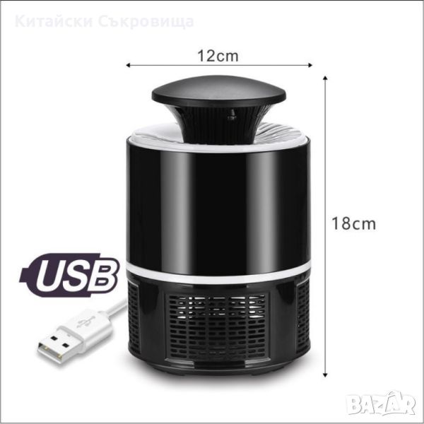 LED Лампа против комари с USB захранване / Цвят: Черен / 5V, снимка 1