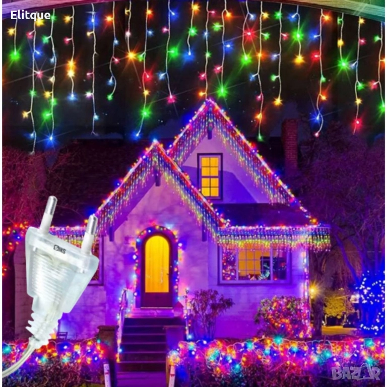 Коледна украса LED ресни 12 метра – водоустойчива инсталация с 8 режима на светене, снимка 1