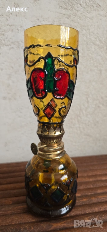 Винтидж маслена лампа- стъкло, витраж., снимка 1
