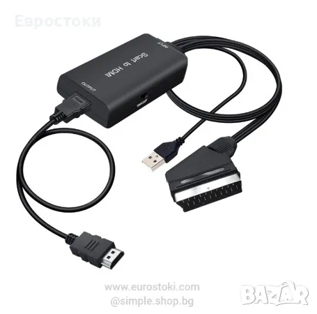 AMANKA Scart към HDMI конвертор, HD 1080P SCART към HDMI адаптер, аудио видео конвертор за HDTV VHS , снимка 1