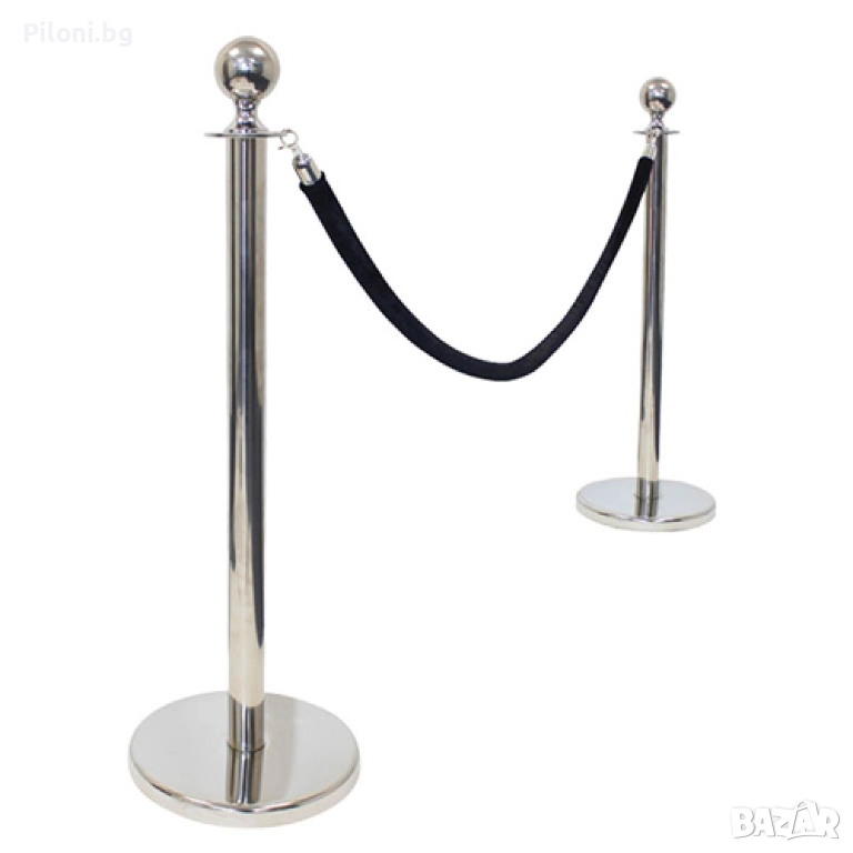 Комплект два сребристи ограничителни пилона с черно въже, снимка 1