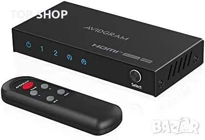 HDMI 2.1 превключвател 8K 60Hz, AVIDGRAM HDMI превключвател 2 в 1 OUT с IR Remote, 2 порта 4k 120Hz, снимка 1