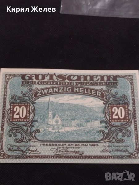 Банкнота НОТГЕЛД 20 хелер 1920г. Австрия перфектно състояние за КОЛЕКЦИОНЕРИ 44935, снимка 1