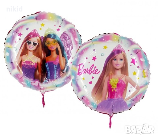 Барби Barbie кукла двустранен кръгъл фолио фолиев балон хелий или въздух парти рожден ден, снимка 1