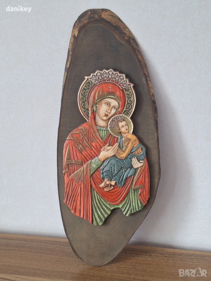 Голяма икона ръчно изрисуван направена върху дърво, снимка 1