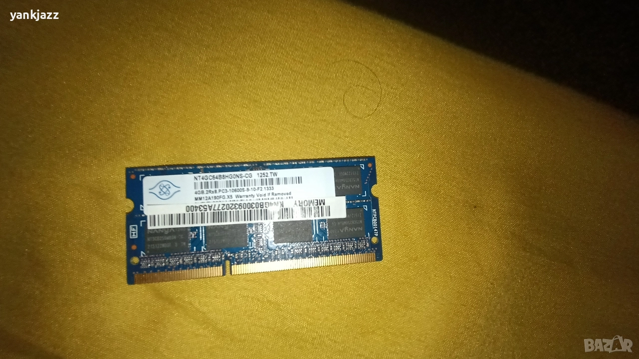 Оперативна памет SODIMM, За лаптоп, DDR3 Nanya 2бр х 4GB 2Rx8 PC3-10600S, снимка 1
