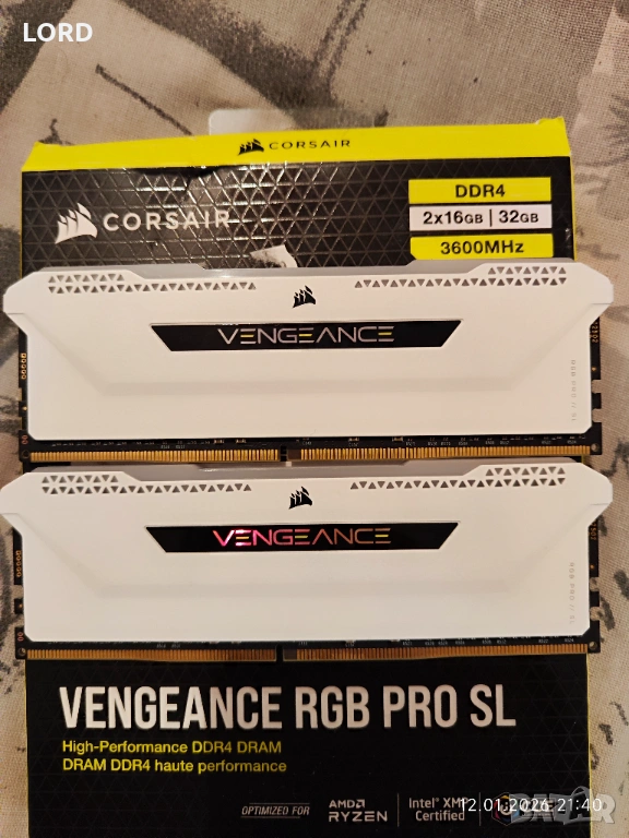 Рам памет Памет 32GB DDR 3600 2x16GB Corsair Vengeance RGB PRO SL, снимка 1