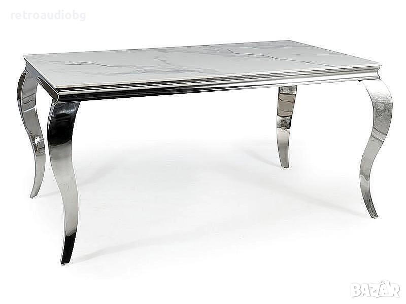   Трапезна маса ПРИНЦ 180x90 керамика бяла калаката - хром, снимка 1
